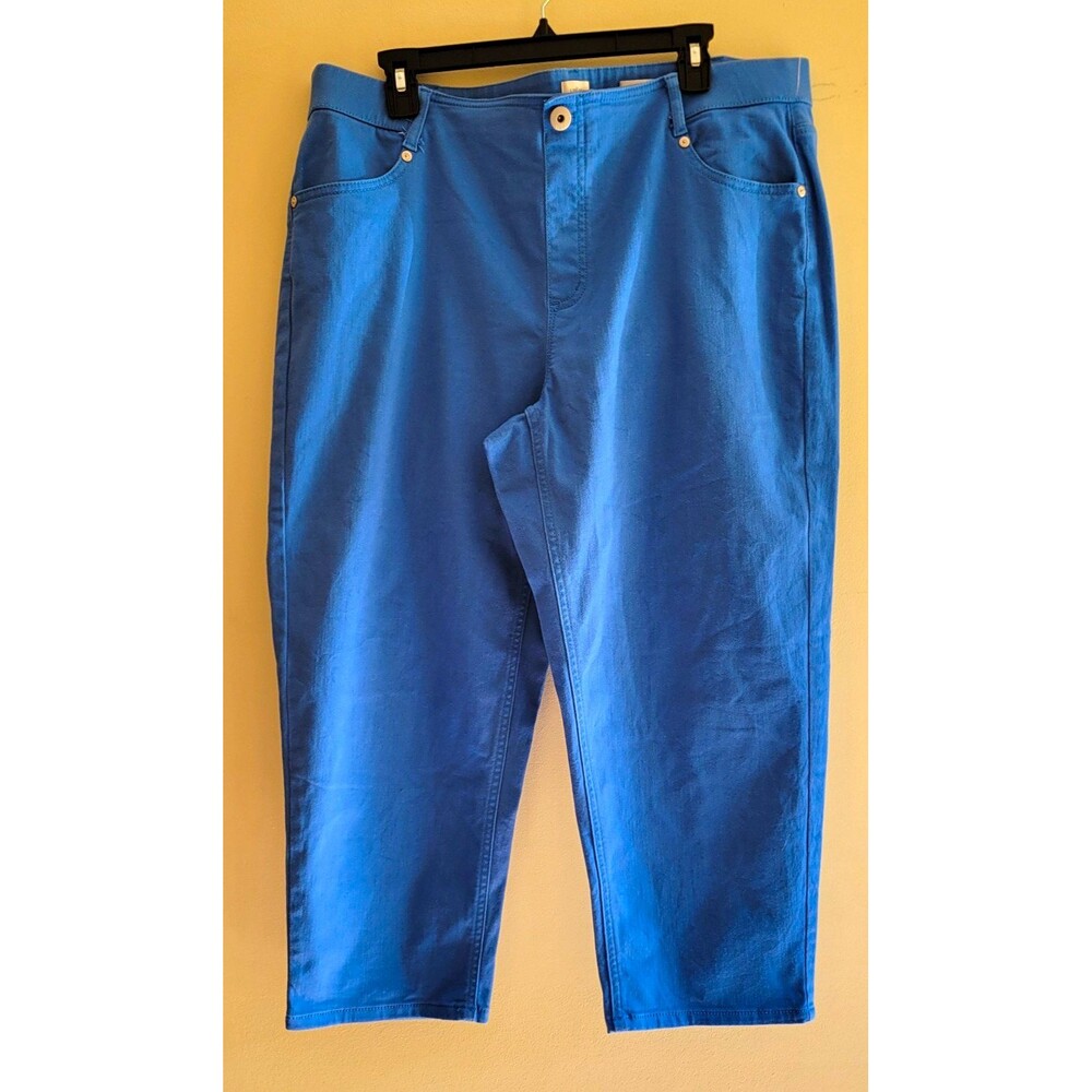J.Jill Women's Blue Denim High Rise Cropped Pants Faux Button Plus Size 18